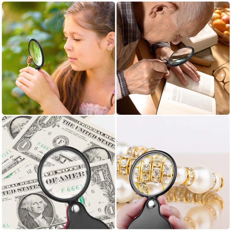 PHICANT 2PCS Upgrade Small Magnifying Glasses for Kids/Senior, Pocket Magnifier for Reading/Close Work, Mini Folding Magnifying Magnify Glass with Protective Sheath, Ideal for Repairing/Hobby/Coins, 1.96" - Image 2